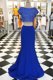 Sweet Short Sleeves With Train Beading Zipper Prom Evening Gown with Royal Blue Sweep Train