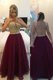 Colorful Burgundy Prom Evening Gown Prom and Party and For with Beading and Appliques V-neck Sleeveless Zipper