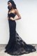 Mermaid Lace Sweetheart Sleeveless Sweep Train Zipper Lace Prom Party Dress in Black