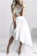 White Chiffon Lace Up Scoop Cap Sleeves High Low Prom Dresses Lace