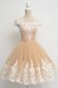 Knee Length Champagne Prom Gown Scoop Cap Sleeves Zipper