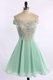 Elegant Off the Shoulder Beading and Appliques Evening Dress Apple Green Zipper Cap Sleeves Mini Length