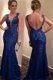 Blue Lace Backless Homecoming Dress Sleeveless With Brush Train Lace