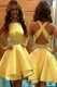 Traditional Scoop Sleeveless Prom Gown Knee Length Beading Yellow Satin