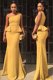 Hot Sale Mermaid Yellow Zipper One Shoulder Ruching Evening Dress Elastic Woven Satin Sleeveless