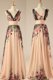 Amazing Embroidery and Belt Prom Party Dress Champagne Zipper Sleeveless Sweep Train