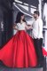Off the Shoulder Red Short Sleeves Floor Length Appliques Zipper Prom Gown