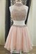 Two Pieces Prom Dresses Peach Halter Top Chiffon Sleeveless Knee Length Zipper