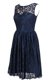 Exquisite Scoop Sleeveless Lace Knee Length Zipper Prom Evening Gown in Navy Blue with Hand Made Flower