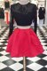 Stunning Red And Black Satin and Lace Zipper Scoop Long Sleeves Knee Length Prom Dress Lace