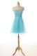Affordable Aqua Blue A-line Beading Homecoming Dress Lace Up Tulle Sleeveless Knee Length
