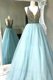 Low Price Sleeveless Floor Length Beading Backless Homecoming Dress with Light Blue