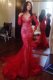 Mermaid Long Sleeves Sweep Train Beading and Lace Zipper Prom Gown