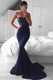 Sweet Mermaid With Train Zipper Prom Party Dress Navy Blue for Prom and Party with Sequins Sweep Train