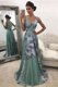 Printed Sleeveless Sweep Train Zipper With Train Pattern Prom Party Dress
