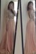 Peach Chiffon Backless Scoop 3 4 Length Sleeve With Train Prom Dress Brush Train Beading and Ruching