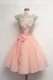 Fabulous Peach A-line Chiffon Scalloped Cap Sleeves Appliques Knee Length Zipper Prom Gown