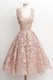 Scoop Peach A-line Lace Prom Gown Zipper Lace Sleeveless Knee Length