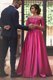 Delicate Off the Shoulder Fuchsia Long Sleeves Sweep Train Appliques Prom Gown