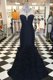 Mermaid Black Elastic Woven Satin Side Zipper Scoop Sleeveless Prom Gown Sweep Train Beading