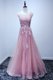 High End Scoop Pink A-line Appliques Evening Dress Lace Up Tulle Sleeveless Floor Length