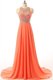 Orange A-line Halter Top Sleeveless Chiffon Court Train Backless Beading Prom Dress