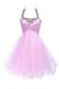 Adorable Ball Gowns Prom Dress Lilac Halter Top Tulle Sleeveless Knee Length Lace Up