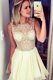 Pretty Champagne Chiffon Zipper Bateau Sleeveless Mini Length Dress for Prom Beading