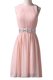 Fantastic Scoop Sleeveless Chiffon Knee Length Lace Up Prom Dresses in Pink with Beading