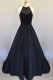 Black Halter Top Neckline Beading and Pleated Prom Dresses Sleeveless Zipper