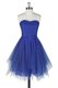 Lace Royal Blue Zipper Prom Dress Belt Sleeveless Knee Length