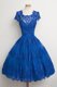 Discount Scalloped Knee Length Royal Blue Prom Party Dress Lace Cap Sleeves Lace