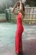 Mermaid Scoop Red Elastic Woven Satin Backless Prom Party Dress Sleeveless Floor Length Ruching