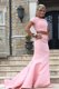 Flirting Mermaid Scoop Sleeveless Satin Sweep Train Backless Prom Gown in Rose Pink with Ruching