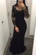 Black Mermaid Satin Bateau Long Sleeves Beading and Lace Floor Length Zipper Prom Party Dress