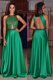 Scoop Green Satin Backless Dress for Prom Sleeveless Floor Length Beading