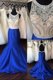 Mermaid Scoop Royal Blue Prom Dresses Satin Sweep Train Sleeveless Beading