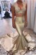 Pretty Mermaid Champagne Satin Court Train Sleeveless Appliques