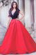 Super Red And Black A-line V-neck Short Sleeves Satin With Train Sweep Train Zipper Beading Dress for Prom