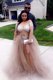 Classical Grey Tulle Zipper Scoop Long Sleeves Prom Party Dress Sweep Train Beading