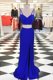 Flare Scoop Royal Blue Sleeveless Elastic Woven Satin Sweep Train Zipper Evening Dress for Prom