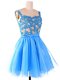 Best Selling Scoop Sleeveless Zipper Prom Gown Baby Blue Organza and Tulle and Lace