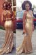 Gold Sequined Criss Cross Halter Top Sleeveless With Train Evening Dress Brush Train Sequins