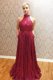 Sequins Floor Length Wine Red Dress for Prom Halter Top Sleeveless Zipper