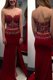 Unique Wine Red Sleeveless Elastic Woven Satin Sweep Train Side Zipper Prom Evening Gown for Prom