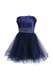 Navy Blue Sleeveless Beading and Sashes ribbons Knee Length Prom Gown