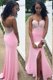 Fashionable Mermaid Sleeveless Chiffon Floor Length Backless Prom Party Dress in Rose Pink with Beading