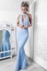 Superior Light Blue Mermaid Halter Top Sleeveless Satin Floor Length Backless Lace Prom Party Dress