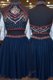 Ideal Navy Blue Zipper Evening Dress Embroidery Sleeveless Knee Length