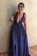 Ruching Dress for Prom Navy Blue Backless Sleeveless With Train Sweep Train